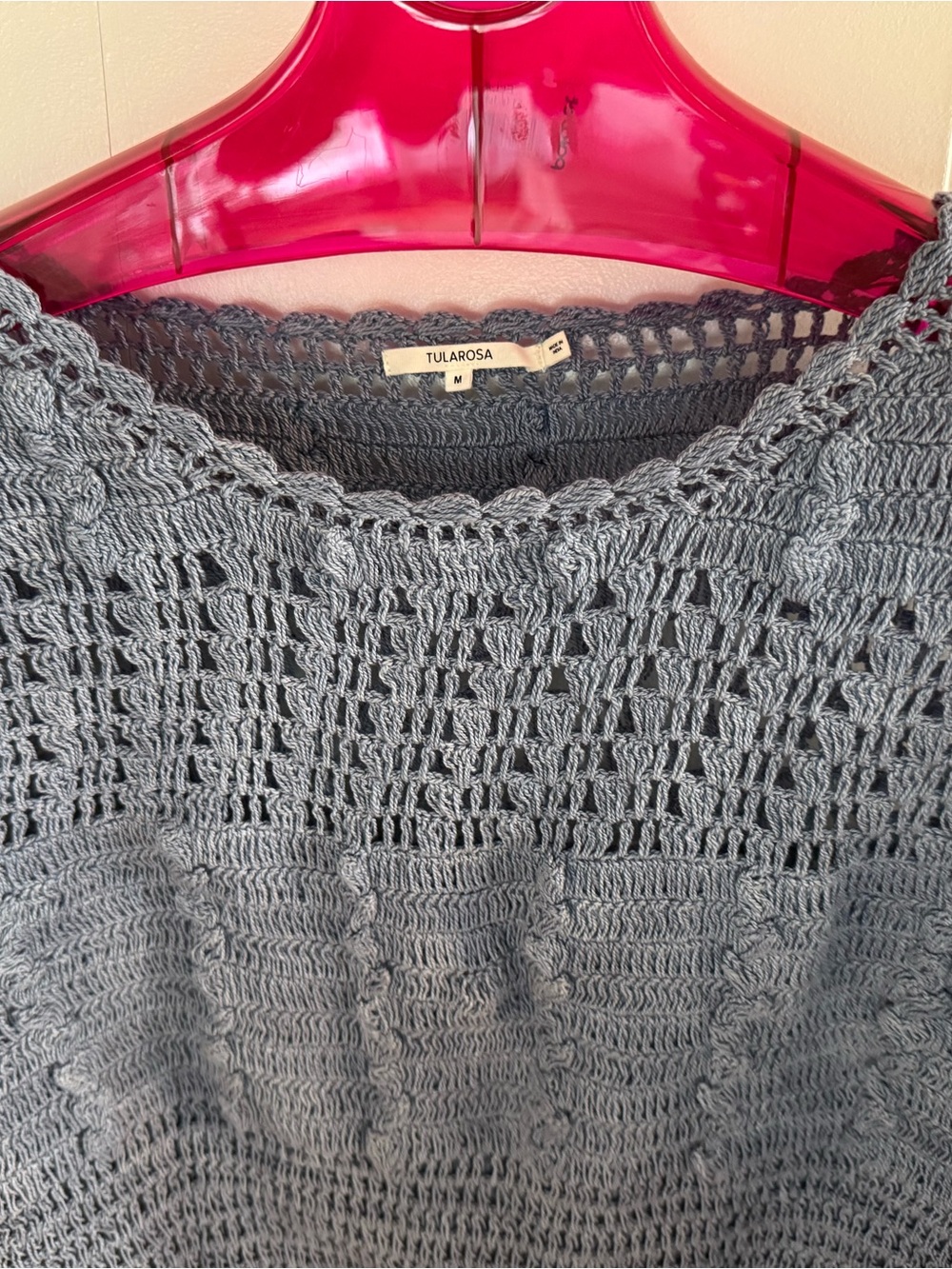 Women's Cropped Crochet Sweater - Dusty Blue - NEW - Size M